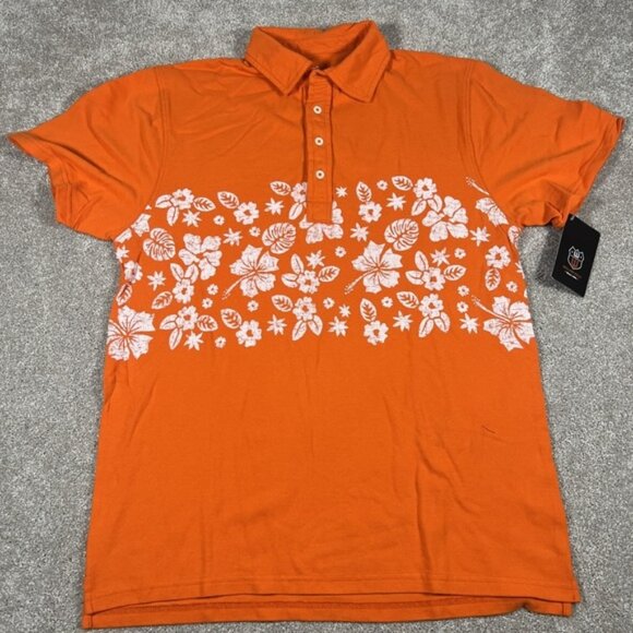 Wes and Willy Floral Polo Shirt Orange Men's Large Hibiscus Print Hawaii NWT - Picture 1 of 5